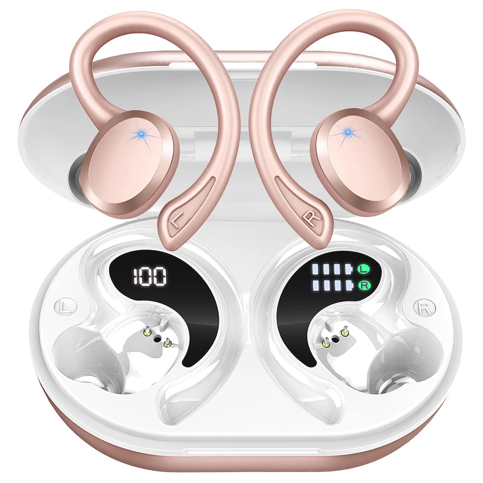 Wireless Bluetooth 5.3 Earbuds with Hi-Fi Stereo Bass, 48H Playtime & Noise Cancelling - IP7 Waterproof Sports Earphones with Earhooks for Running, Workout, Gym | Compatible with Android, iOS, Laptop & Tablet
