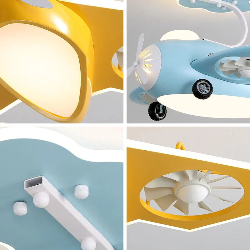 Kids Airplane Ceiling Fan Light - Remote Control LED Night Light for Children's Bedroom & Nursery Decor