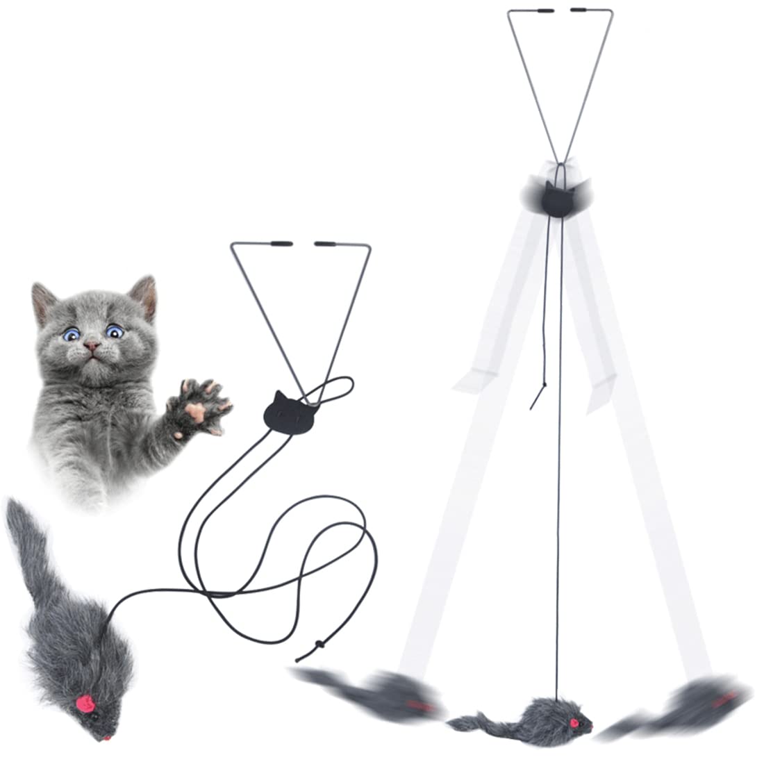 Kalimdor Interactive Cat Feather Toys - Retractable Teaser Wand with Hanging String for Indoor Cats & Kittens (2 Pack) | Fun Play Chase Exercise & Mental Stimulation for Bored Cats | Perfect for Playtime, Training & Bonding