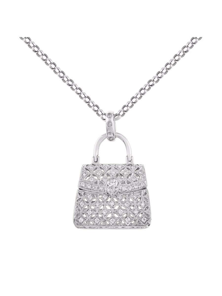 Rylos Diamond Designer Purse Necklace - 14K Yellow Gold or White Gold with 18