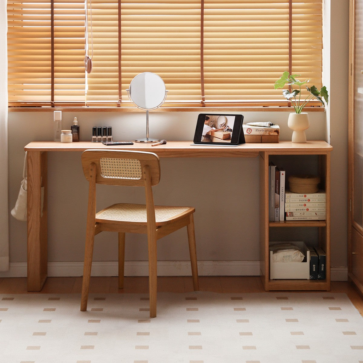 Solid Oak Wood Narrow Long Table with Storage Cabinet - Perfect for Small Spaces, Entryways & Home Offices