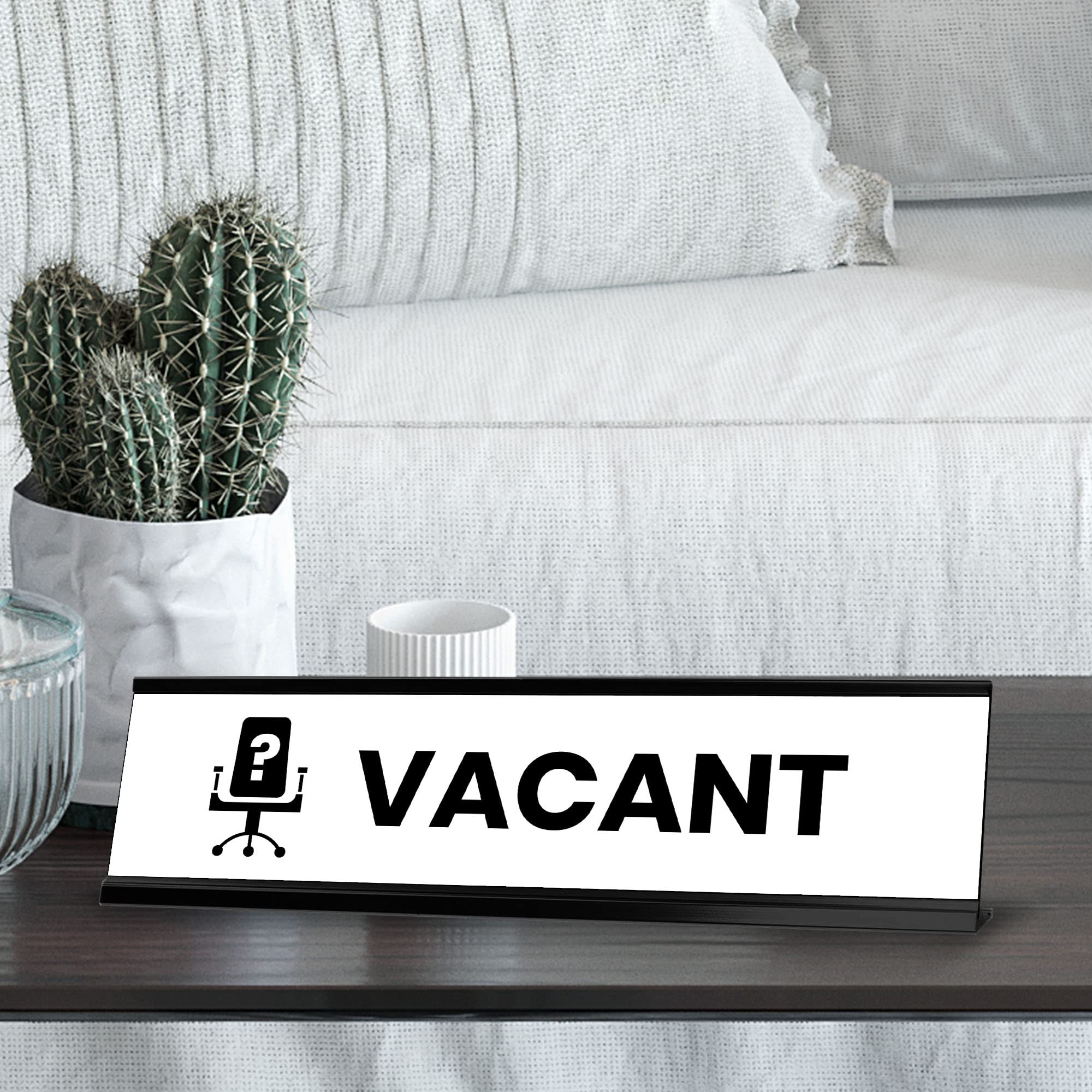 2x8 Inch Black Frame Desk Sign - Customizable Vacant Sign for Office, Reception, or Workspace - Perfect for Professional and Home Office Use