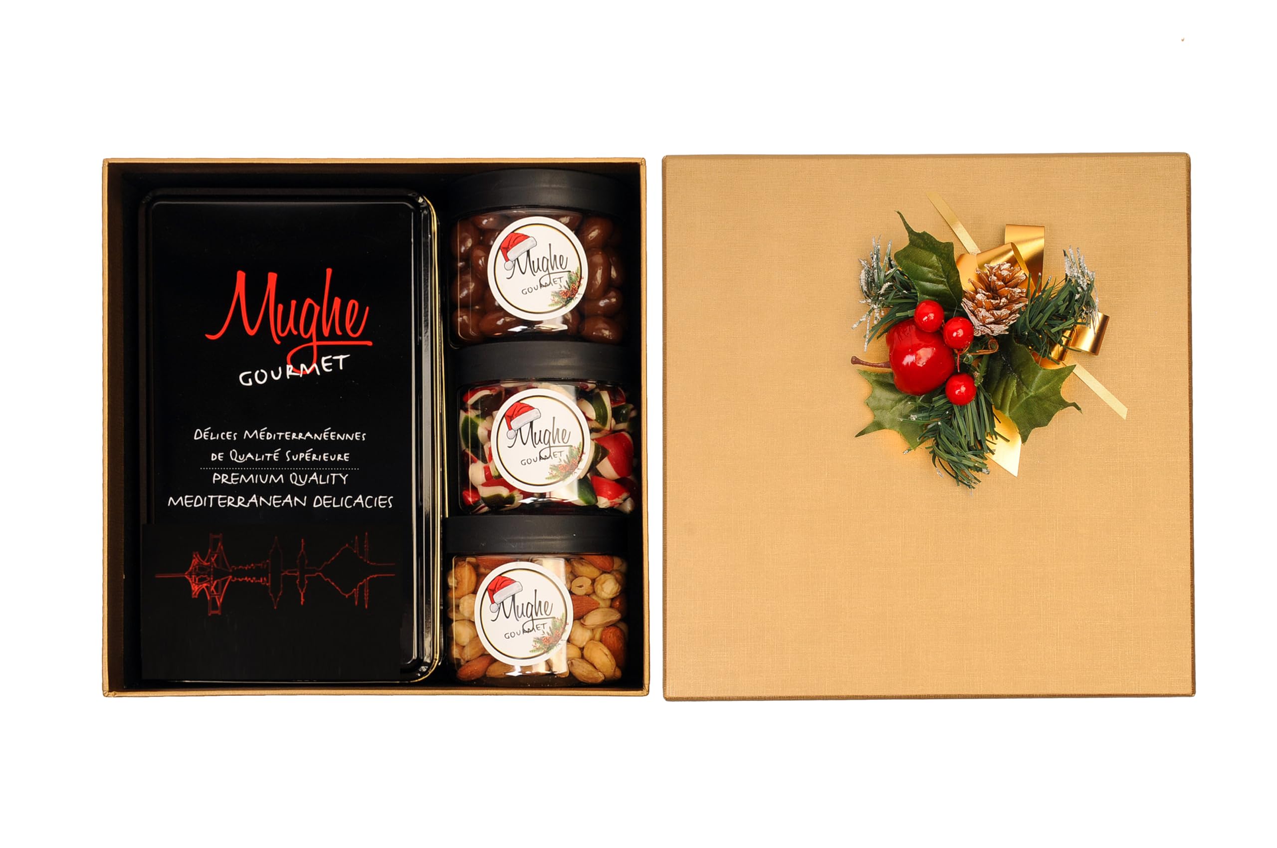 Premium Gourmet Gold Gift Box - Christmas Holiday Hamper with Baklava, Turkish Delight, Chocolates & Mixed Nuts | Luxury Food Basket for Gifting, Corporate Events & Festive Celebrations