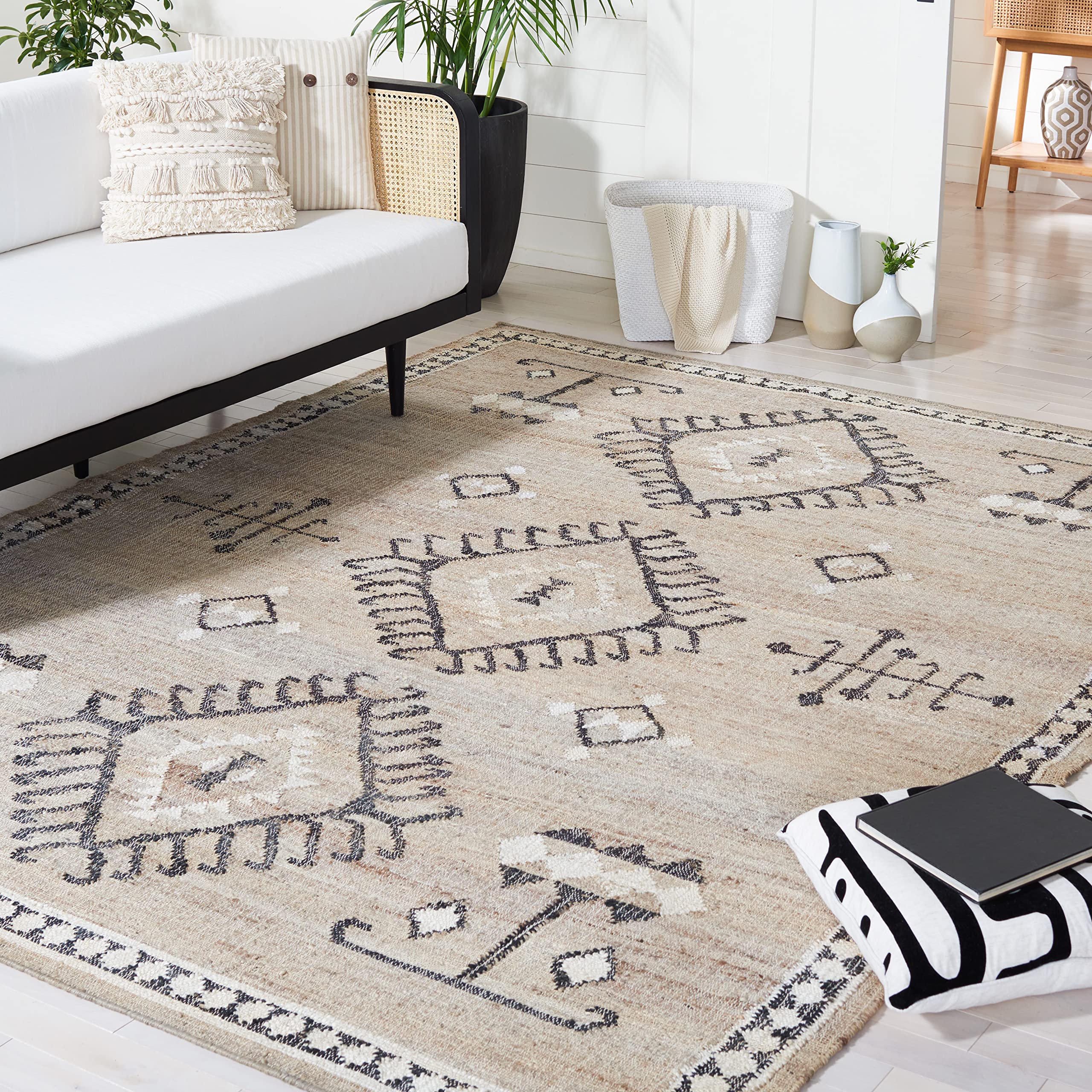 SAFAVIEH Kilim Collection 7' Square Grey/Black KLM762F Handmade Flatweave Premium Jute Area Rug - Perfect for Living Room, Dining Room & Bedroom Decor