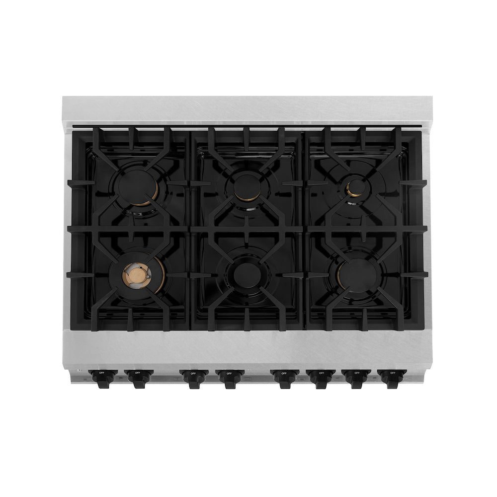 ZLINE Autograph Edition 36-inch Dual Fuel Range - 4.6 cu. ft. Capacity, 6-Burner Gas Cooktop & Electric Convection Oven - Satin Stainless Steel with White Matte Door & Black Accents (RASZ WM 36 MB) - Perfect for Modern Kitchens, Home Chefs & Gourmet Cooking