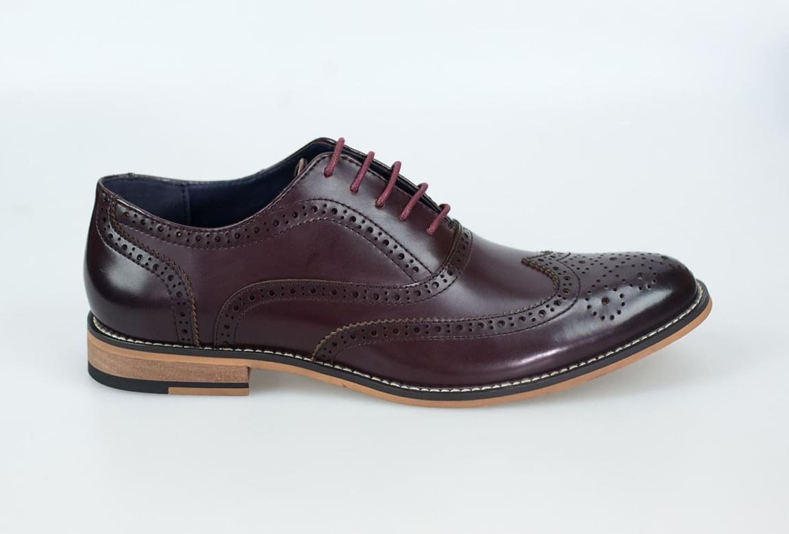 Cavani Men's Oxford Wine Brogue Dress Shoes - Classic Wingtip Formal & Business Attire for Weddings, Office & Special Occasions