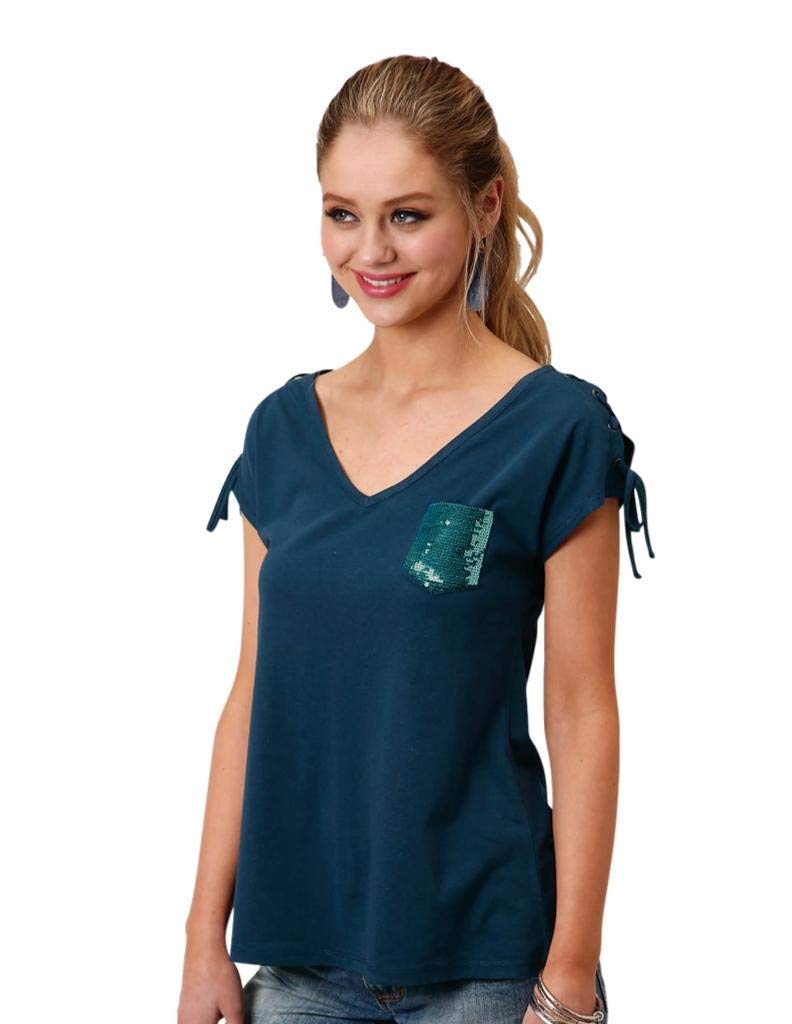 Roper Women's Navy Blue Cotton Blend Short Sleeve T-Shirt with 1 Pocket | Casual Comfort Top for Everyday Wear | Perfect for Work, Weekend & Outdoor Activities