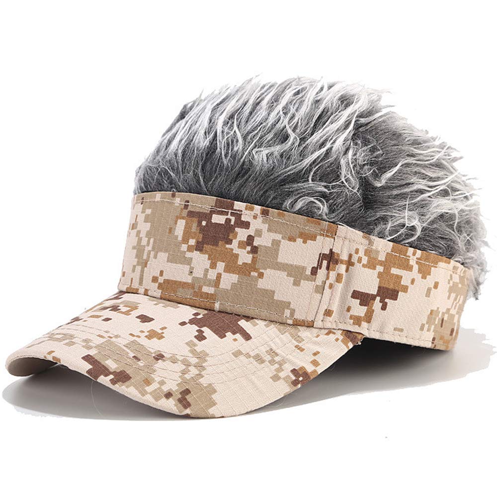 Malaxlx Men's Adjustable Visor Cap with Fake Hair - Breathable Baseball & Golf Hat for Sun Protection - Perfect for Outdoor Sports, Running, and Daily Wear