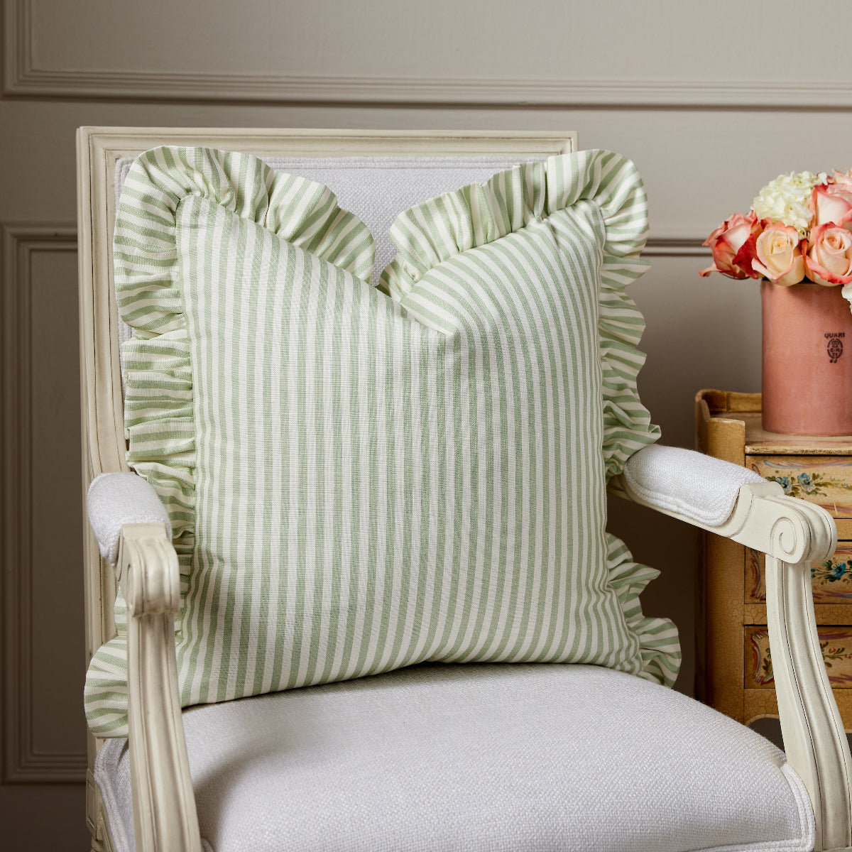 Carolina Stripe Pillow Cover in Palm Green - Decorative Throw Pillow Case for Sofa, Bed & Home Decor