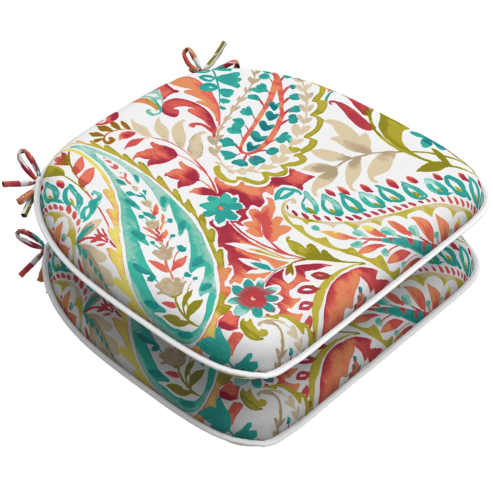 LVTXIII Outdoor Chair Cushions Set of 2 - 16x17 Inch Water-Resistant Patio Seat Cushions with Ties for Garden Furniture, Home Decor - Paisley Design for Porch, Deck & Backyard Relaxation