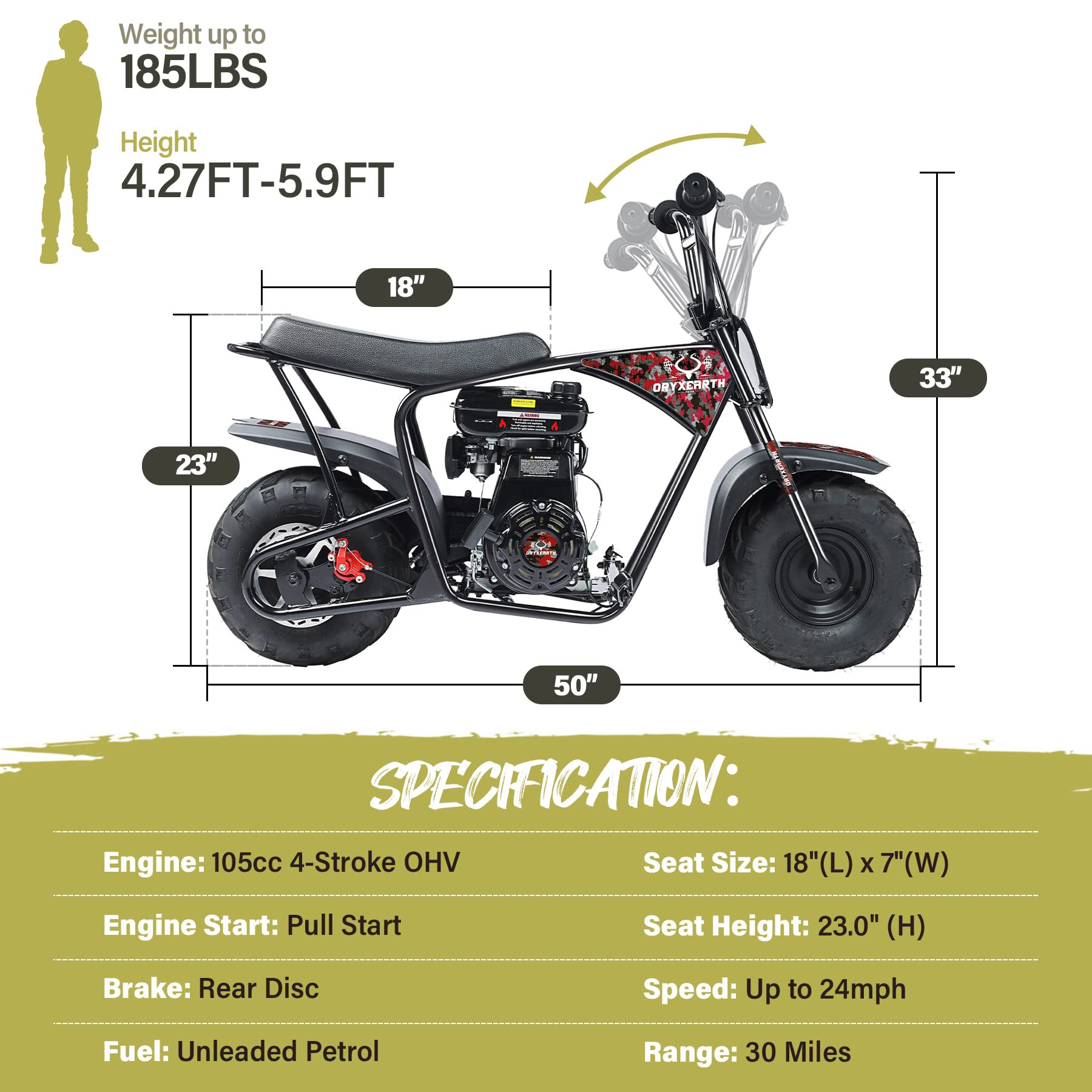 Oryxearth 105CC 4-Stroke Gas Powered Kids Dirt Bike - Automatic Transmission Mini Pit Bike for Off Road Riding | Perfect for Kids Ages 8-12, Backyard Trails & Motocross Training