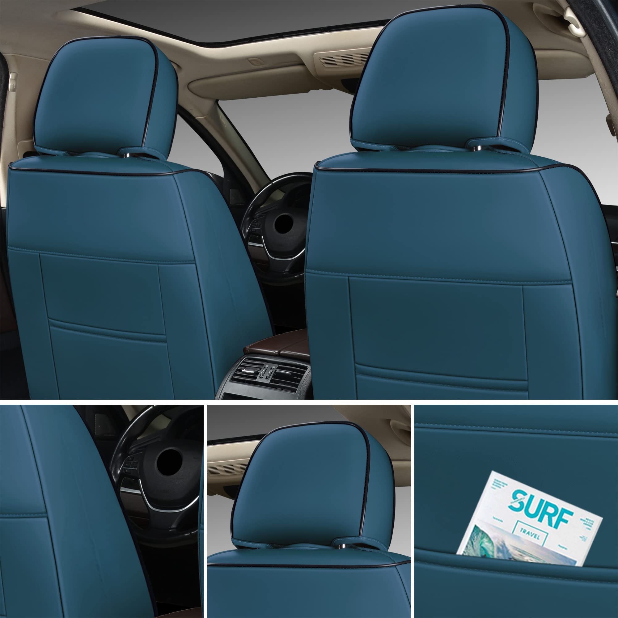 Premium GXT Deluxe Faux Leather Car Seat Cover - Universal Fit for Sedans, SUVs & Trucks - Anti-Slip Full Coverage Design with Headrests (Peacock Blue/Black) | Interior Accessories for Comfort & Style | Perfect for Daily Commute, Road Trips & Vehicle Protection