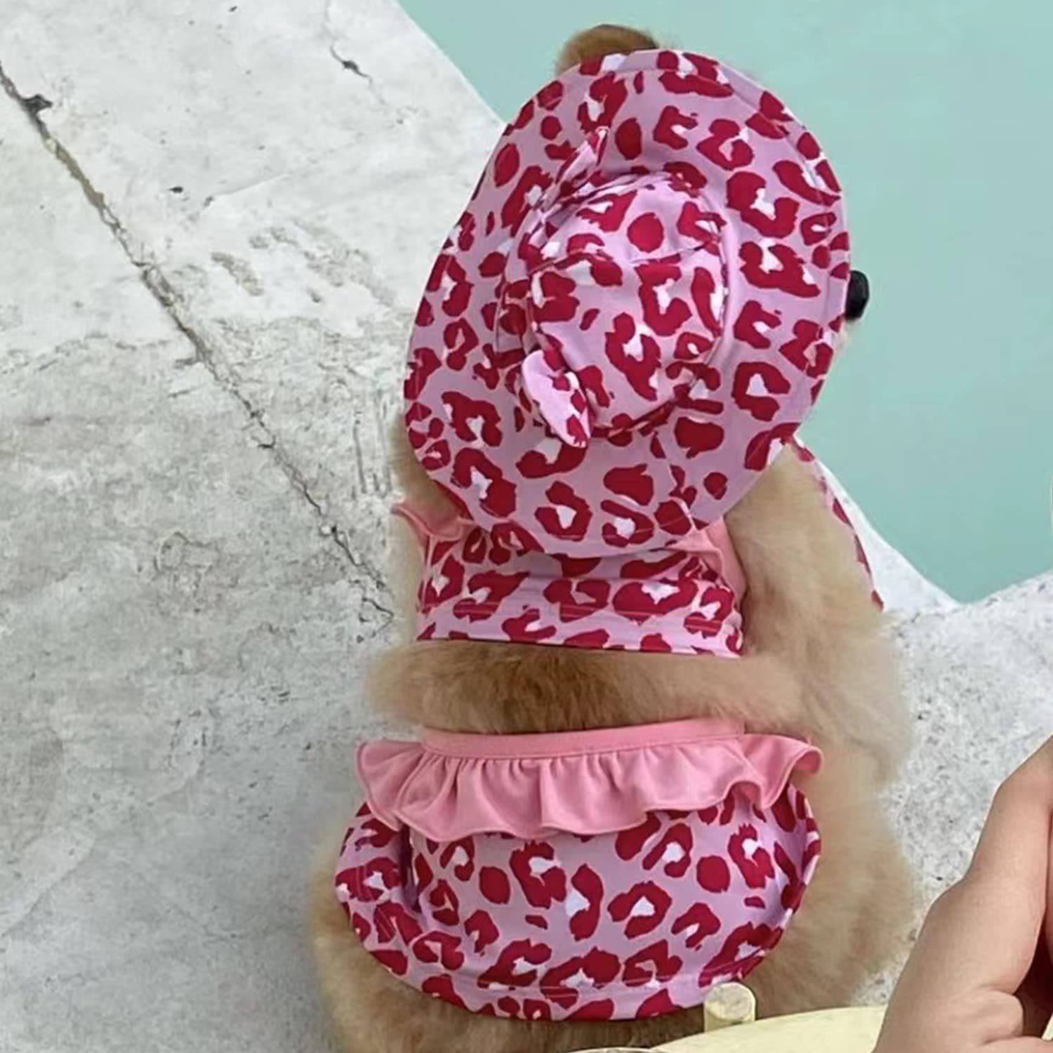 Leopard Dog Bikini Swimsuit with Hat - Summer Pet Beachwear for Small Dogs & Cats