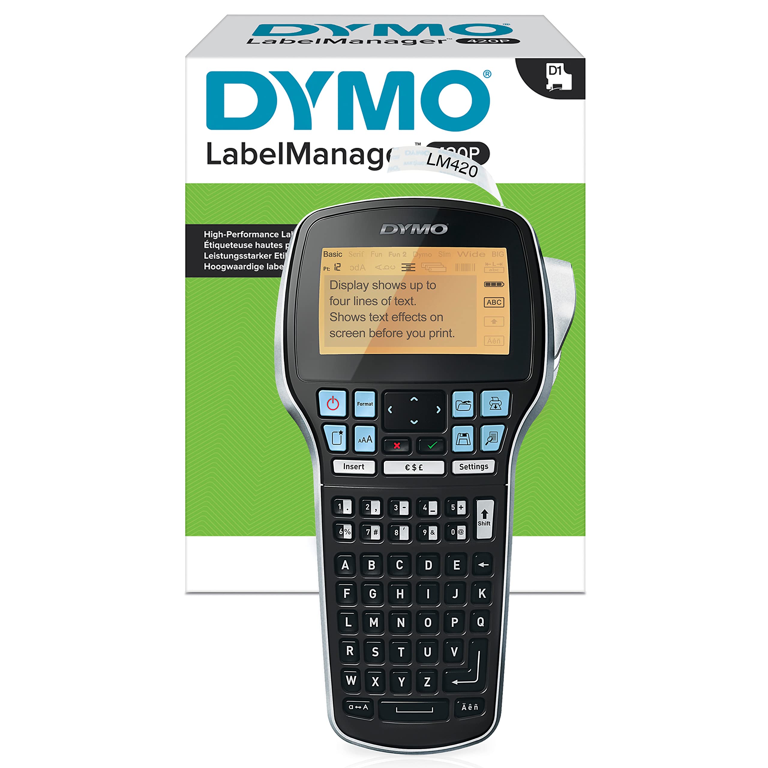 DYMO S0915490 Label Manager 420P Portable Label Maker with ABC Keyboard - Perfect for Office Organization, Shipping Labels & Home Storage (Black)