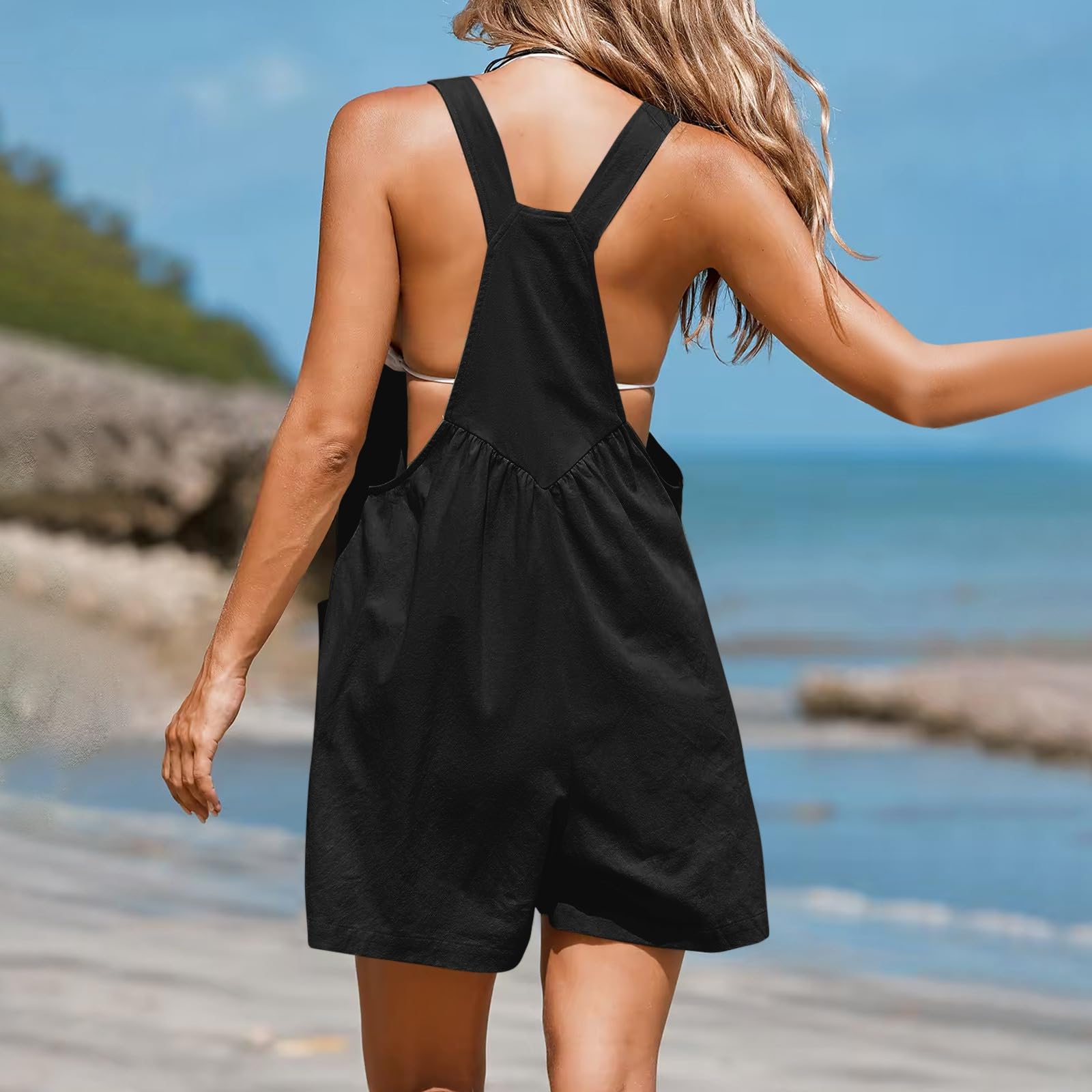 Women's Summer Romper - Dressy Casual Wide Leg Jumpsuit with Pockets, Button Down Loose Overalls Shorts | Beach Vacation, Outdoor Picnic, Summer Party Outfit