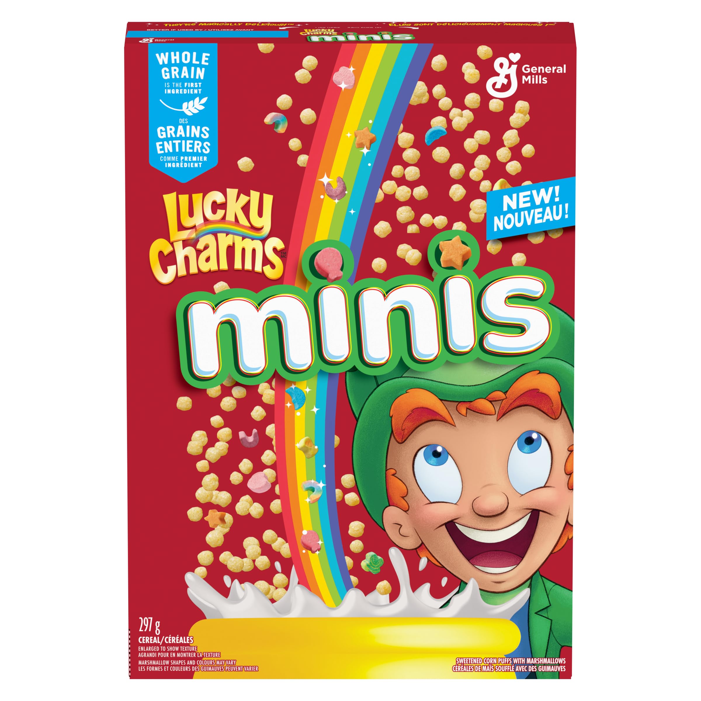 LUCKY CHARMS Minis Cereal with Marshmallows - 10.5oz (297g) Breakfast Cereal Box - Perfect for School Lunches, Office Snacks & Quick Breakfasts