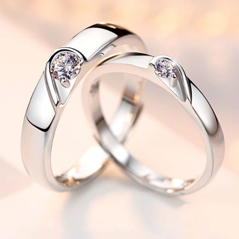 Valentine's Day Crystal Heart Silver Couple Ring & Magnetic Bracelet Set - Romantic Gift for Girlfriend, Wife, Couples - Perfect for Anniversaries, Proposals, and Special Occasions