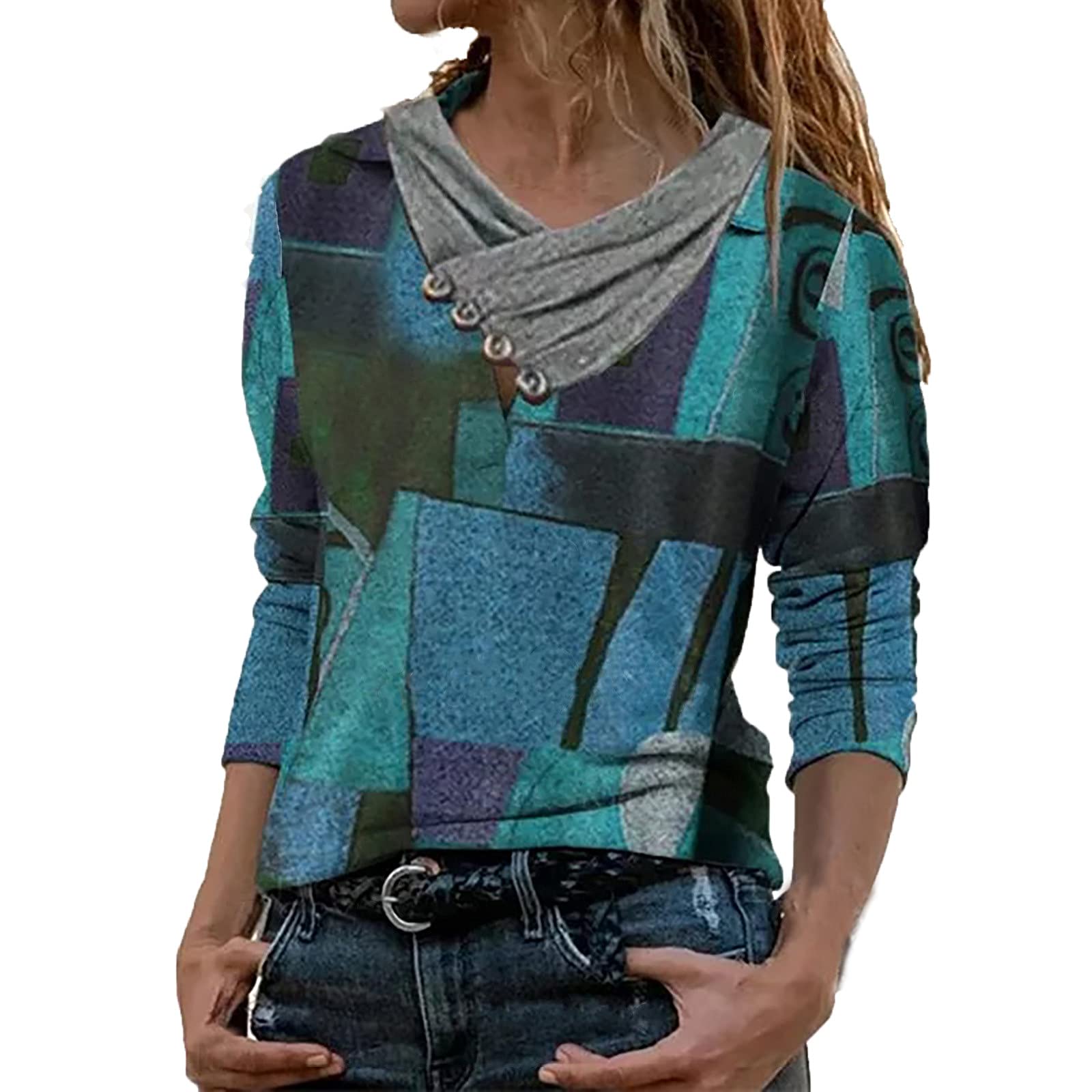 CHARMAP Women's Long Sleeve V-Neck Tunic Tops for Leggings - Casual Loose Fit T-Shirt | Perfect for Yoga, Workout & Everyday Wear