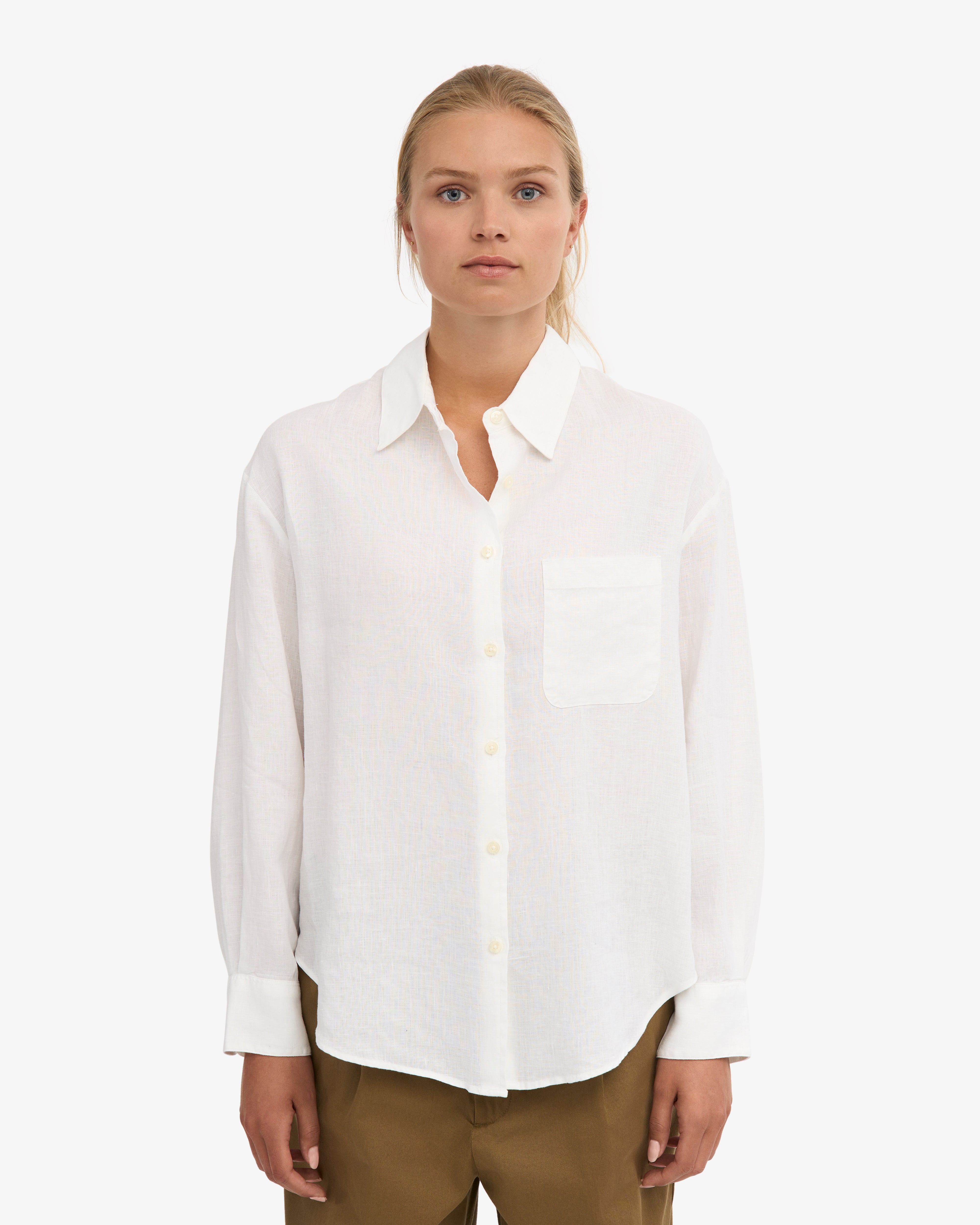 Premium Linen Oversized Shirt for Women - Breathable & Comfortable Optical White Blouse - Perfect for Summer, Beach, and Casual Outings