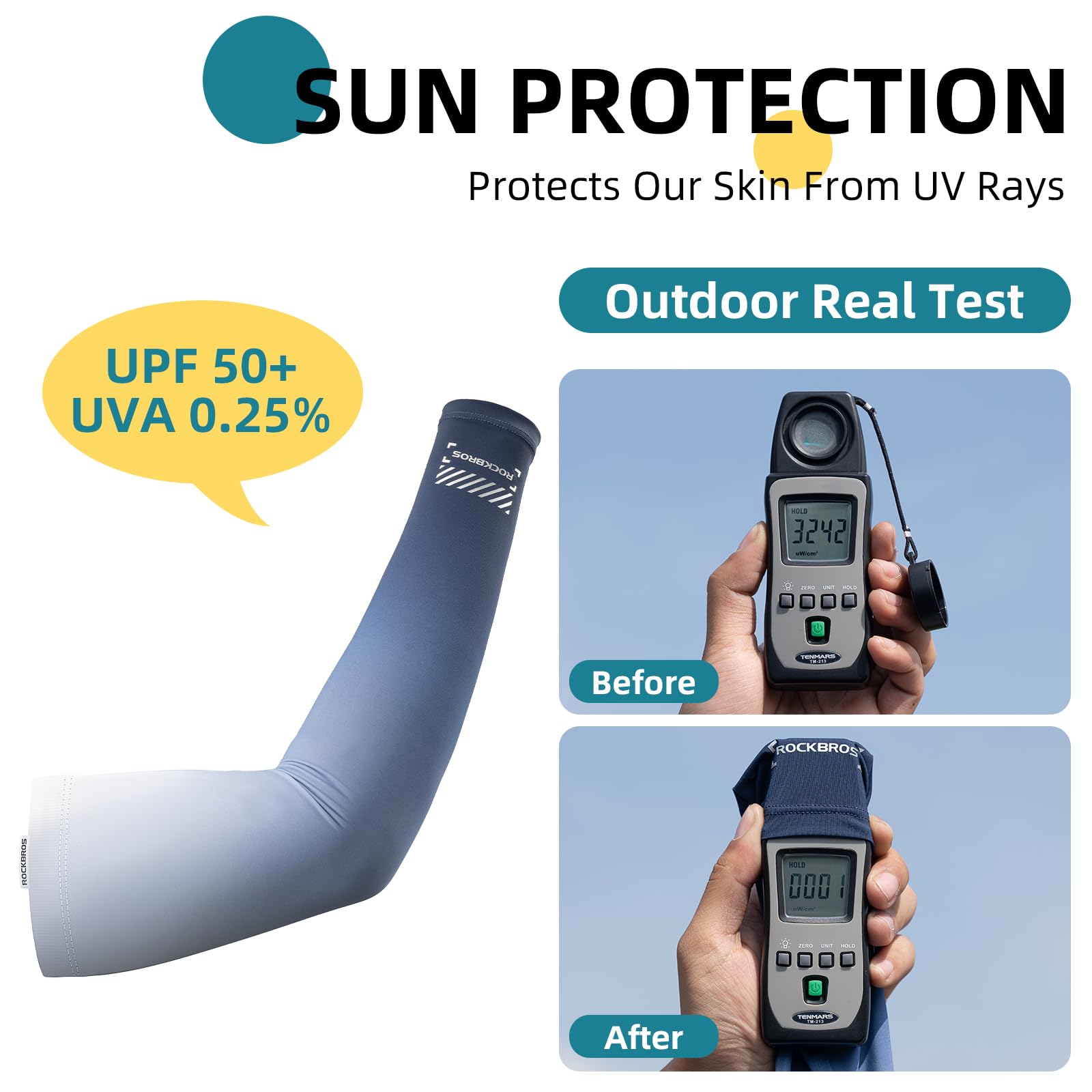 ROCKBROS Arm Sleeves for Men & Women - UPF50+ Sun Protection Compression Sleeves, Blue to Navy Gradient - Perfect for Running, Cycling, Hiking & Outdoor Sports