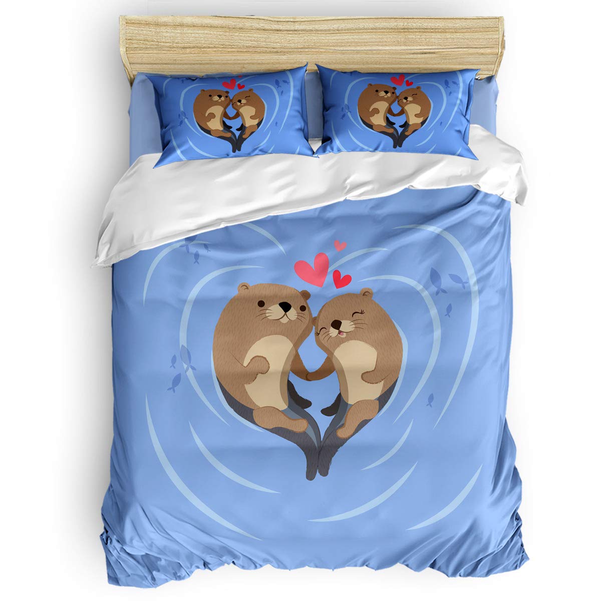 Premium Soft Luxury Bed Sheet Sets for Women & Men - Queen Size Duvet Cover Set with 1 Flat Sheet, 1 Comforter & 2 Pillowcases - Cute Sea Lion Valentine's Day Bedding - Perfect for Romantic Gifts, Anniversary & Couples Bedroom Decor
