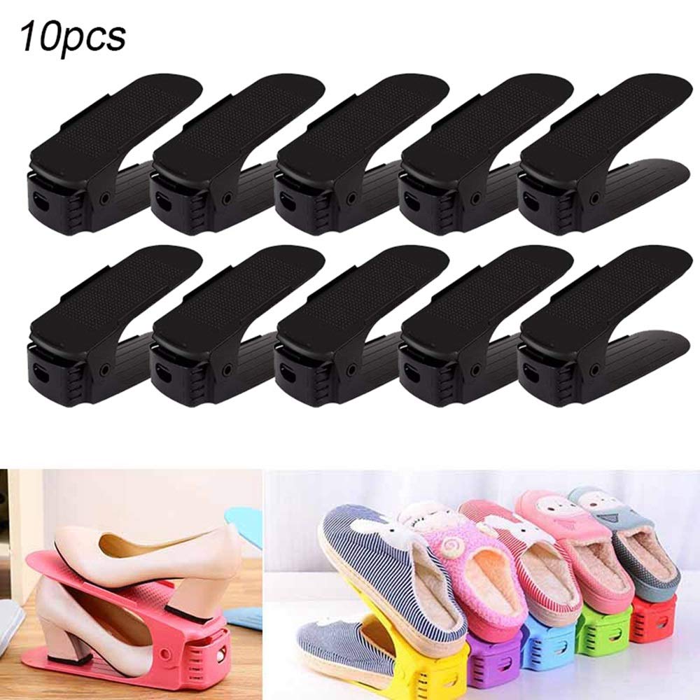 10-Pack Durable Adjustable Shoe Organizer - Space Saving Shoe Storage Rack for Closet, Cabinet & Entryway - Perfect for Organizing Sneakers, Boots & Heels (Brown) - Ideal for Small Spaces & Shoe Lovers