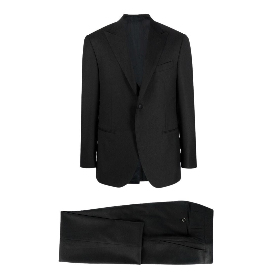 Premium CORNELIANI Men's Black Slim Fit Wool Dinner Suit for Formal Events & Business Meetings - Elegant Smoking Leader Tuxedo for Weddings, Galas & Special Occasions