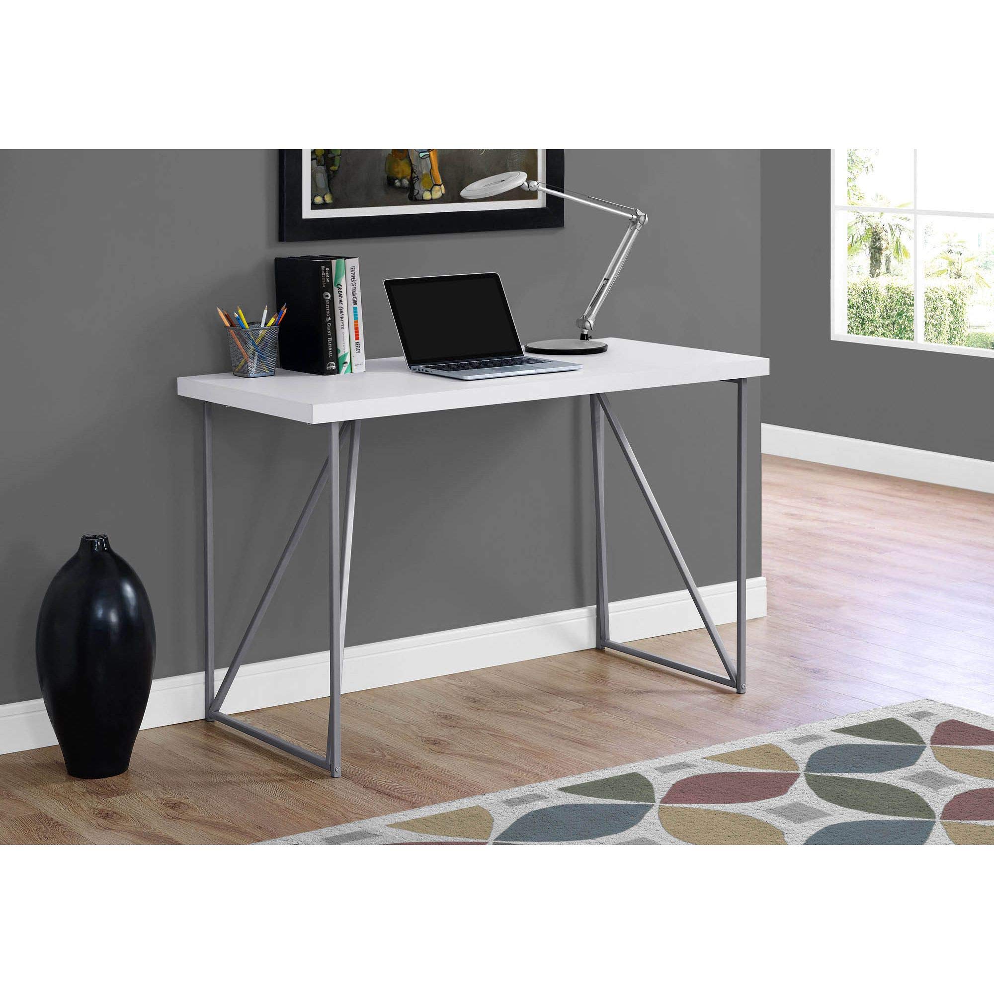 Offex 48 Inch Modern White Computer Desk with Sturdy Silver Metal Legs - Sleek Home Office Desk for Work, Study & Gaming