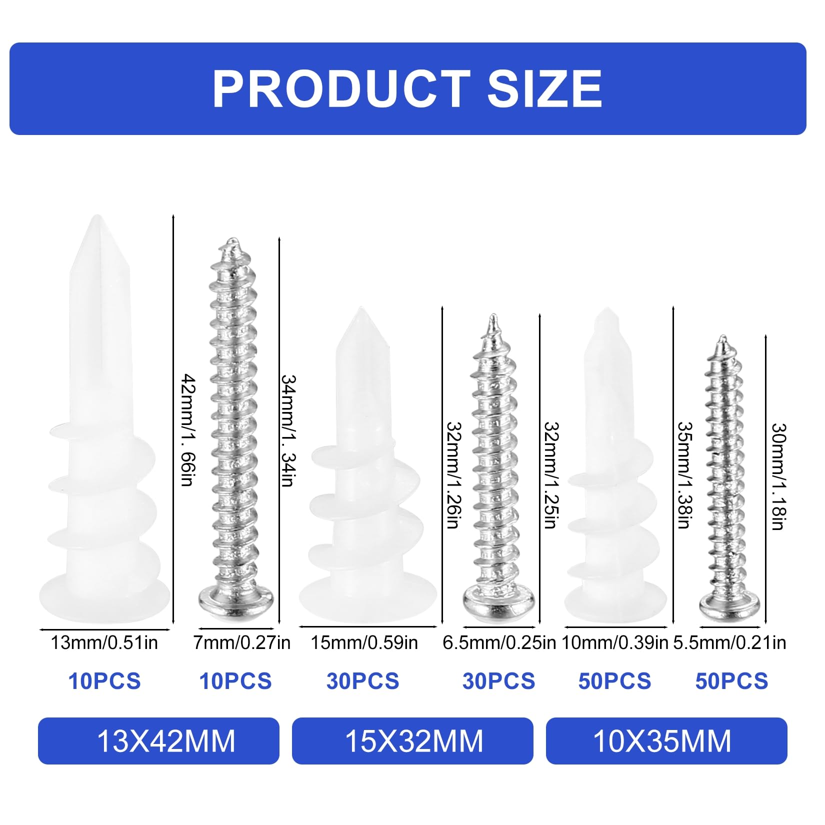 200 Pcs Self Drilling Drywall Anchors and Screws Kit - 100 Anchors & 100 Pan Head Self Tapping Screws for Hollow Sheetrock - Secure Hanging for Pictures, Shelves, Mirrors and Home Decor