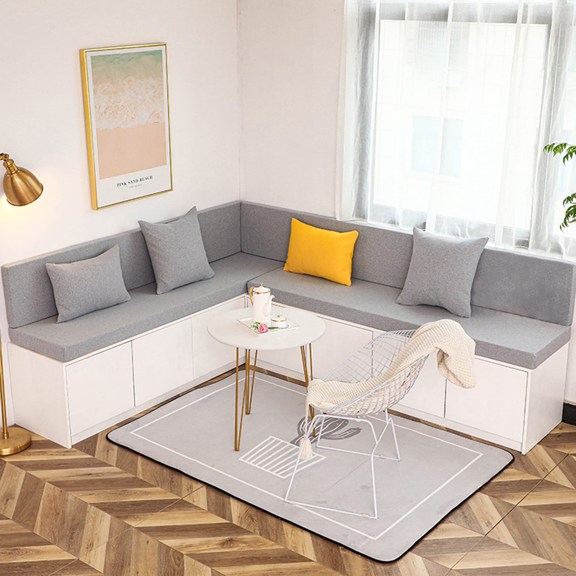 Premium Rectangle Bench Seat Cushion 39.5x15.7x2in - Waterproof Indoor/Outdoor Patio Furniture Cushion, Non-Slip Bay Window Settee Cushion in Classic Light Grey - Perfect for Garden, Deck, Porch & Living Room Comfort