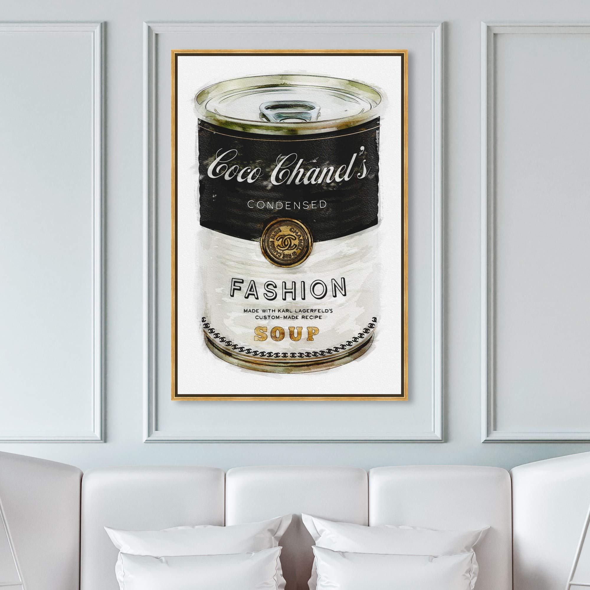 Oliver Gal Artist Co. Couture Road Sign Rococo Fashion Soup Wall Art - 30x45 Inches Gold Framed Canvas Painting - Perfect for Living Room, Bedroom & Office Decor