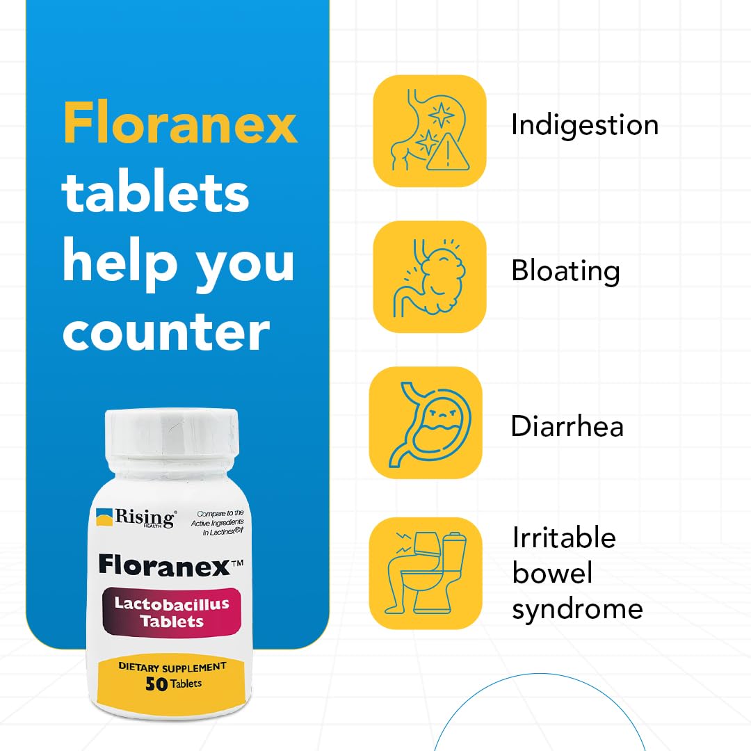Rising Health Floranex Tablets - Lactobacillus Probiotic Dietary Supplement for Digestive Health & Immune Support - 50 Count | Supports Gut Balance, Travel Wellness & Daily Digestive Comfort