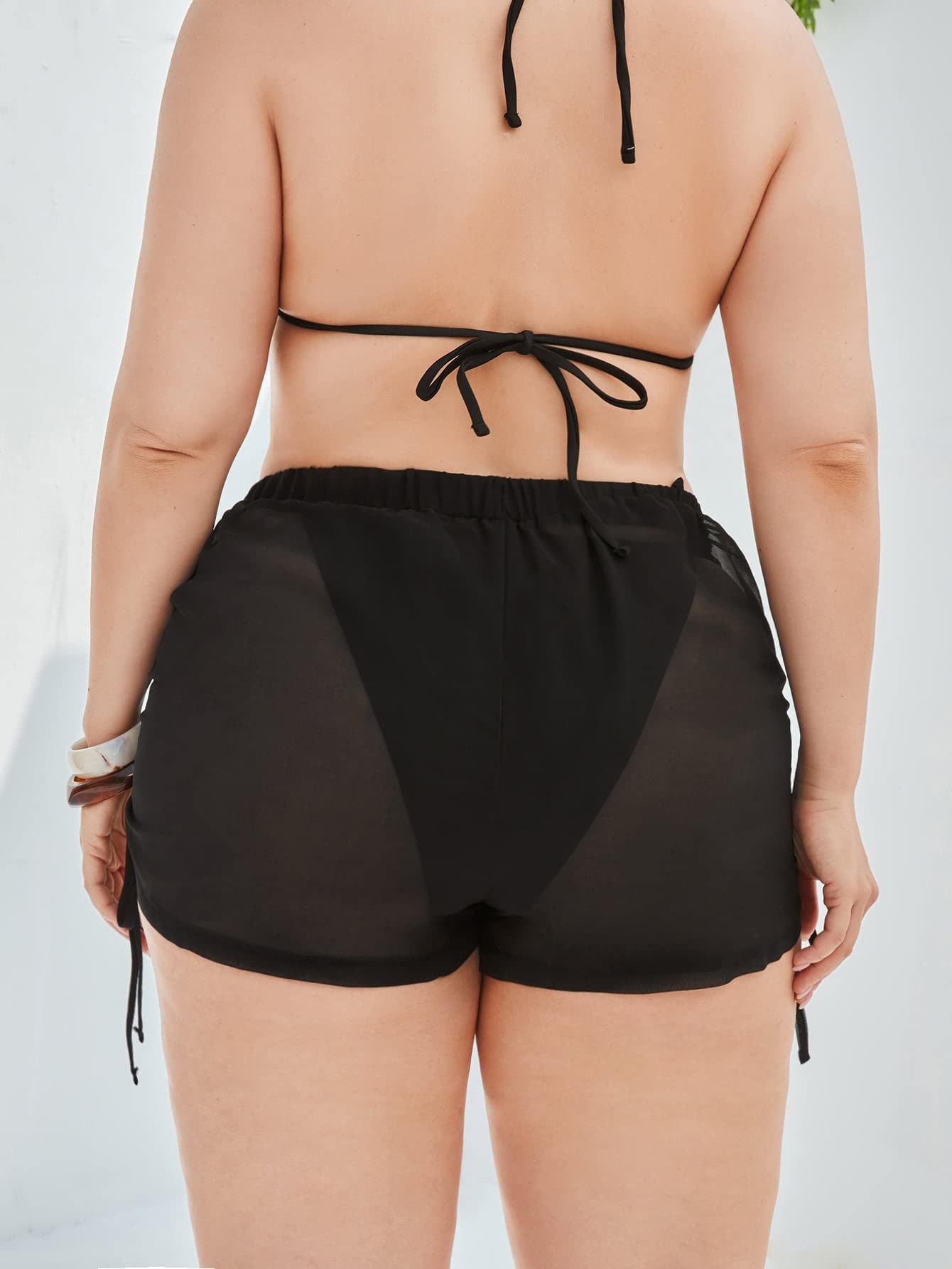 Milumia Women's Plus Size Sheer Bikini Bottom with Drawstring - Mesh Swimsuit Cover Up Shorts for Beach, Pool & Vacation