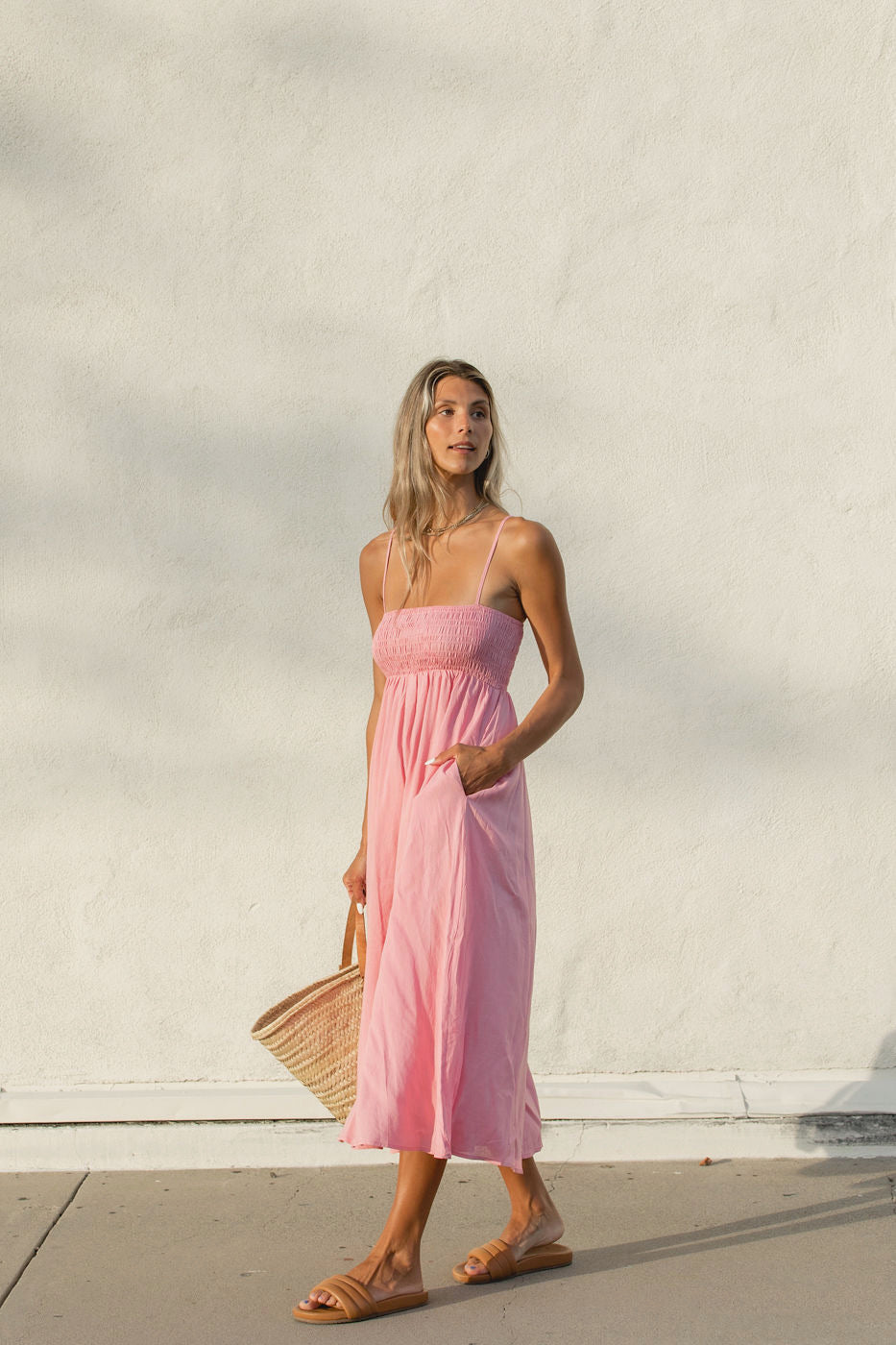 Sherbet Smocked Midi Dress for Women - Floral Summer Dress with Ruffles & Puff Sleeves | Perfect for Beach Vacations, Garden Parties & Date Nights