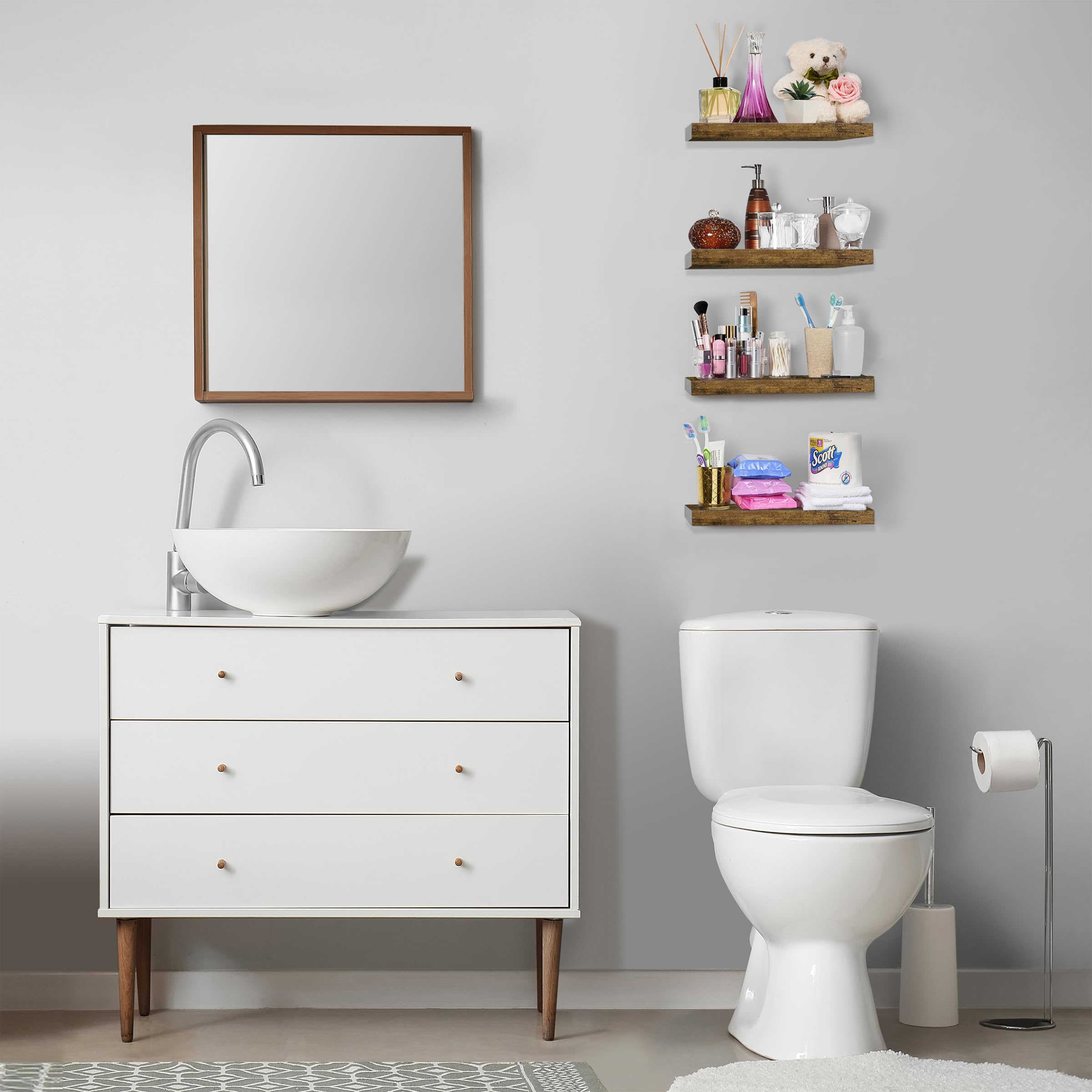 Sorbus Floating Shelves for Wall - 4 Pack Wall Mounted Shelves for Bathroom, Kitchen, Bedroom & Living Room - Over Toilet Storage, Hanging Bookshelf - Perfect for Home Decor & Space Saving Organization