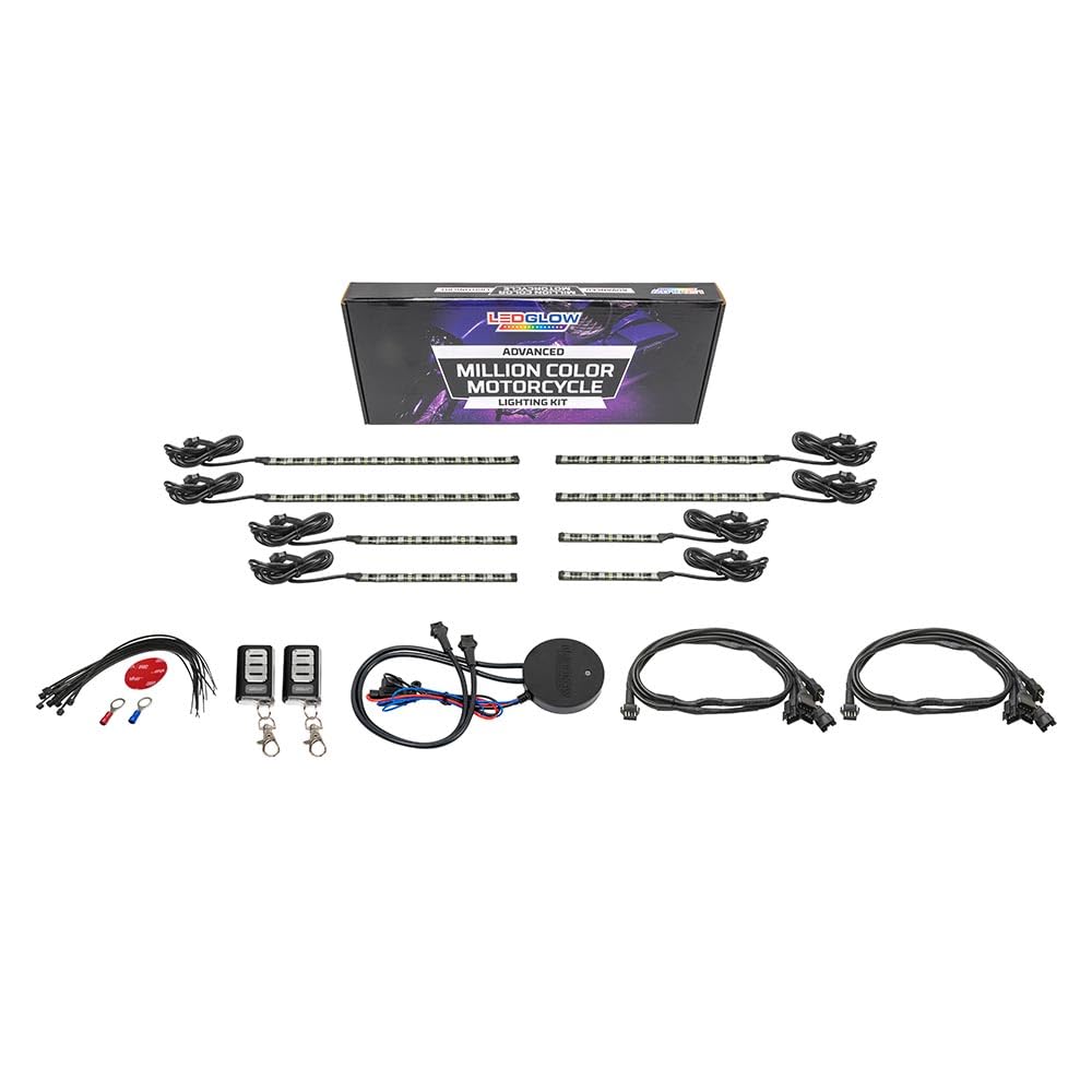 LEDGlow 8-Piece Bluetooth LED Motorcycle Underbody Lighting Kit - 16 Million Colors, Smartphone App Control, Dual Zone & Brake Light Features, Waterproof - Perfect for Night Riding & Custom Bike Shows