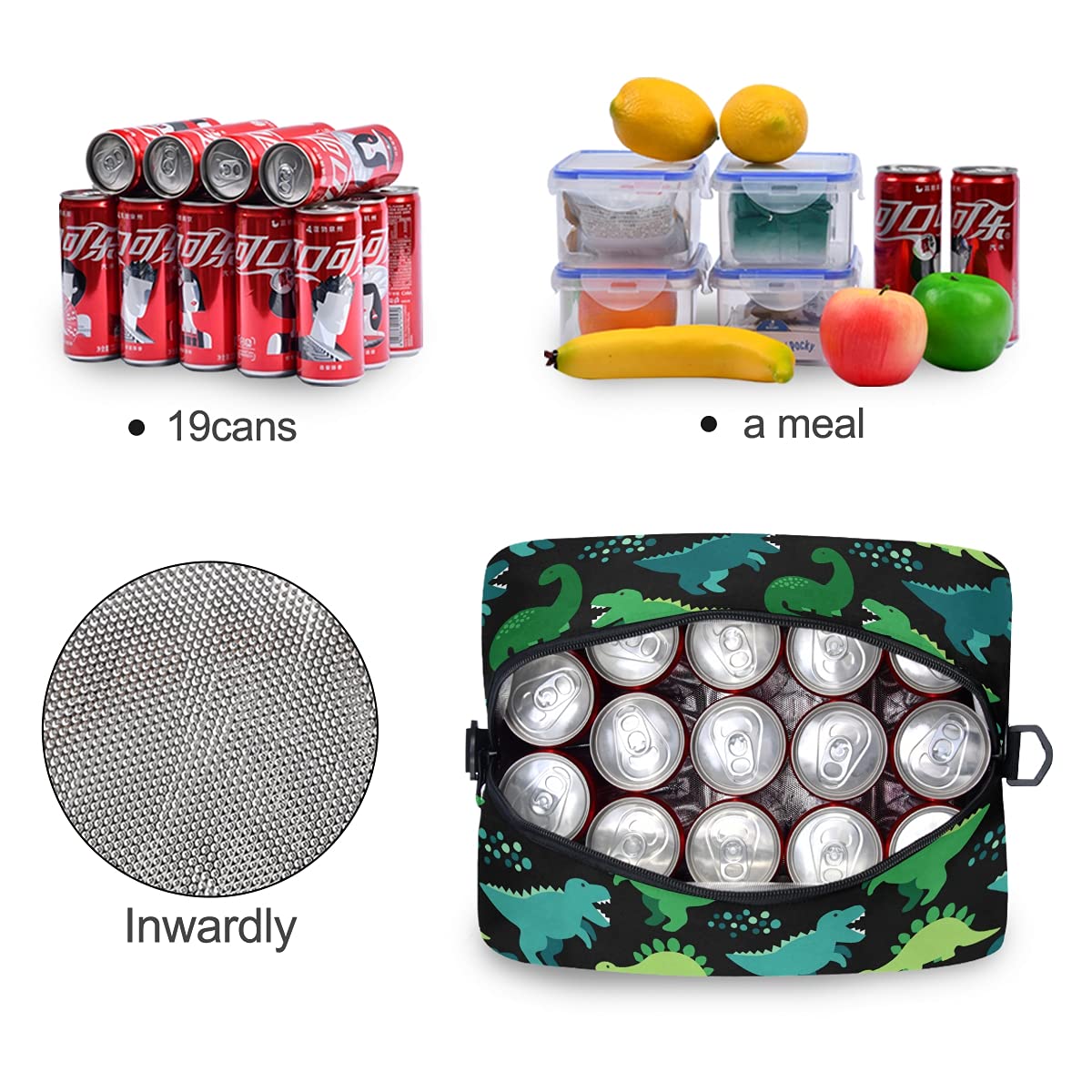 Durable Insulated Lunch Box with Shoulder Strap - Cute Dinosaur Design for Men & Women - Water-resistant Cooler Bag for Office, Work, Picnic & Beach (11x7x9 Inch) - Perfect for School, Camping & Outdoor Activities