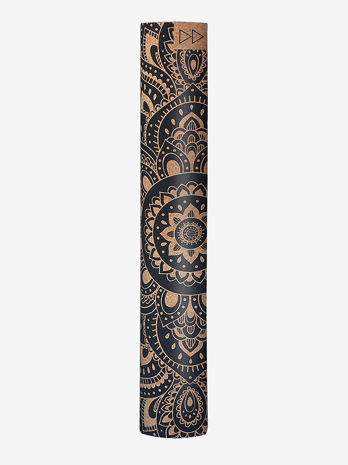 Premium Cork Yoga Mat 3.5mm - Eco-Friendly Non-Slip Mandala Design in Black | Ideal for Hot Yoga, Pilates & Home Workouts