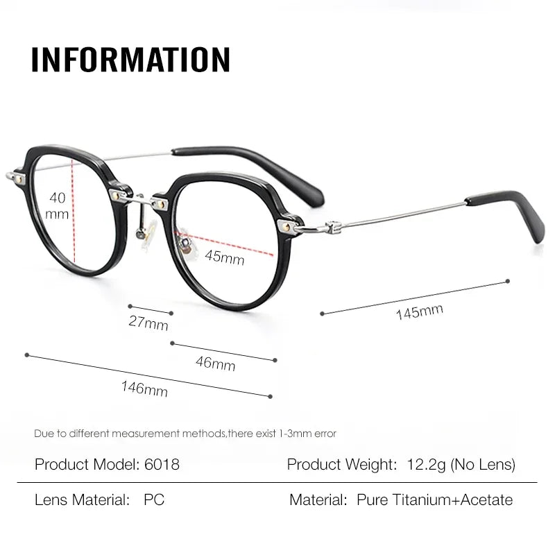 Aror Unisex Full Rim Flat Top Oval Titanium Acetate Eyeglasses Frame 46018 - Lightweight & Durable for Work, Reading & Fashion