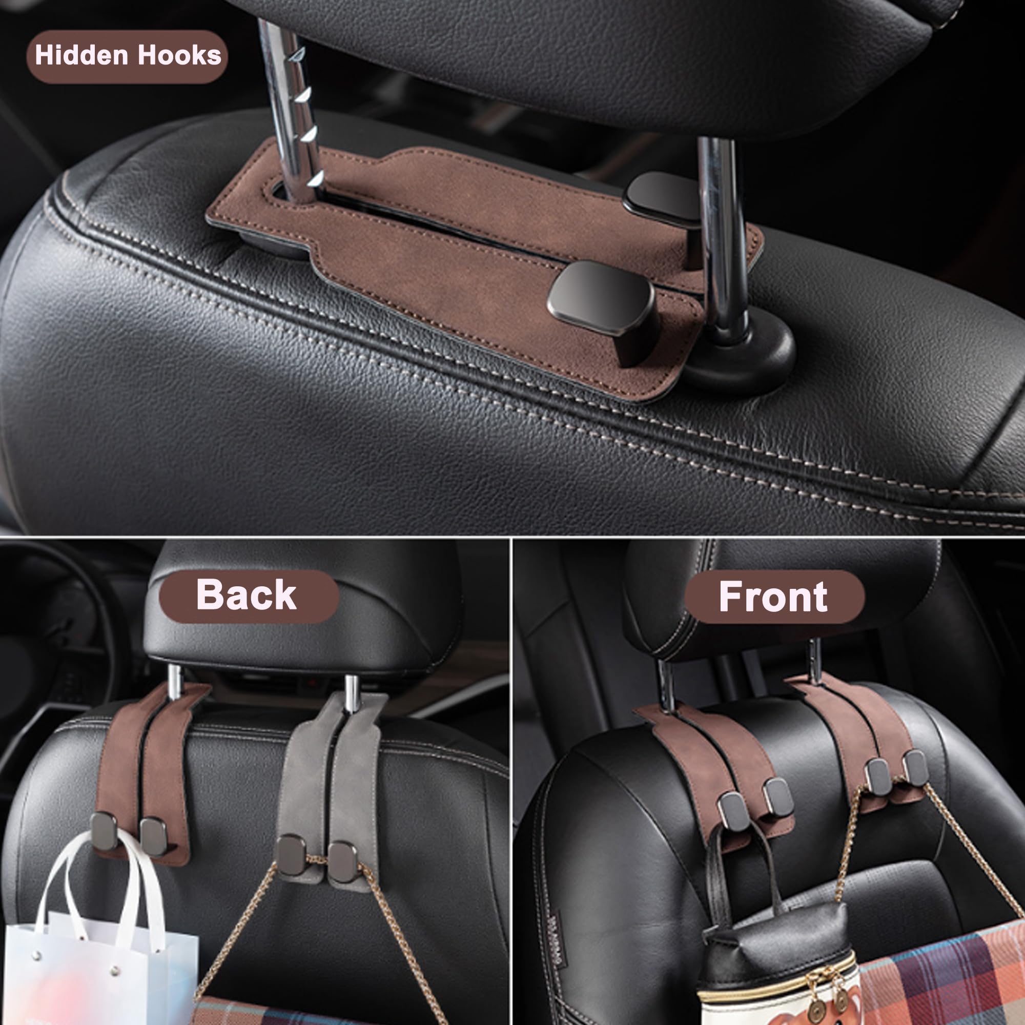 Amelity 2-Pack Black Car Seat Back Storage Hooks - Heavy Duty Purse & Bag Hanger for Headrest - Perfect for Organizing Purses, Groceries, and Shopping Bags in Your Vehicle