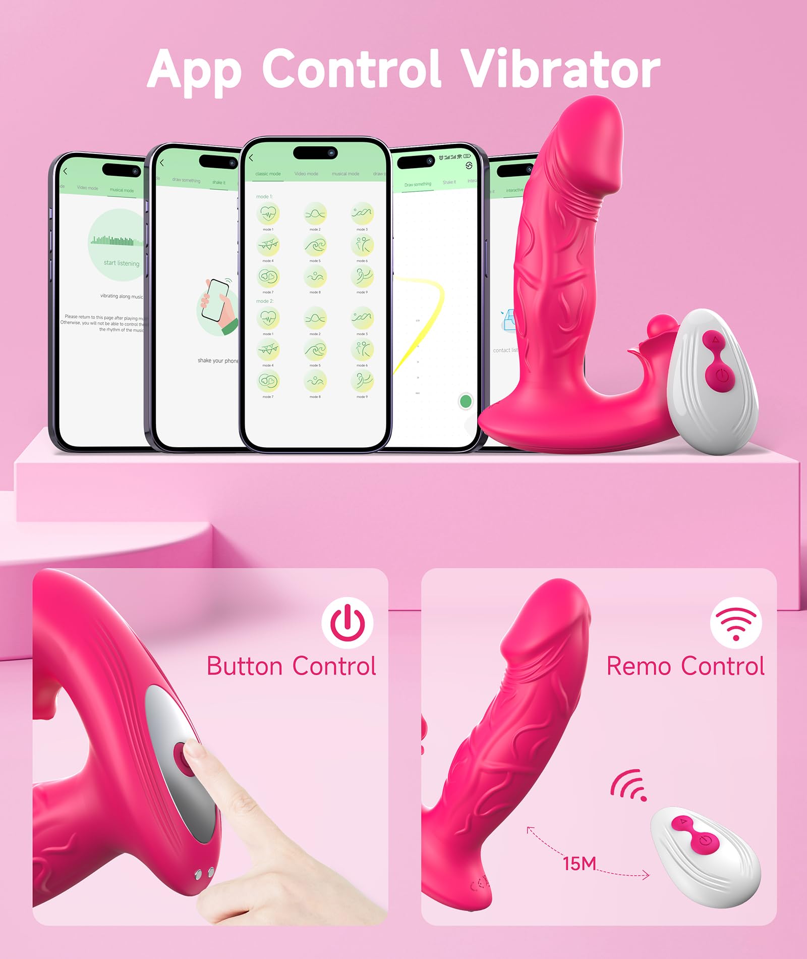 Premium Remote Control G Spot Vibrator with App - 9+9 Tapping Modes, Clitoral Stimulator & Realistic Dildo for Women | Adult Sex Toy for Couples Play, Long Distance Relationships & Solo Pleasure (Red)