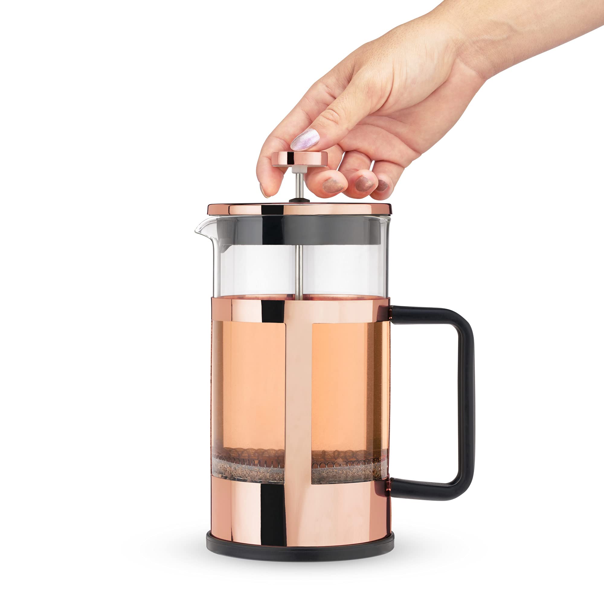 Pinky Up Piper Tea Press Pot - 34 oz French Press Coffee Maker for Loose Leaf Tea & Coffee, Hot & Iced Beverage Brewer in Rose Gold - Perfect for Home, Office & Outdoor Use