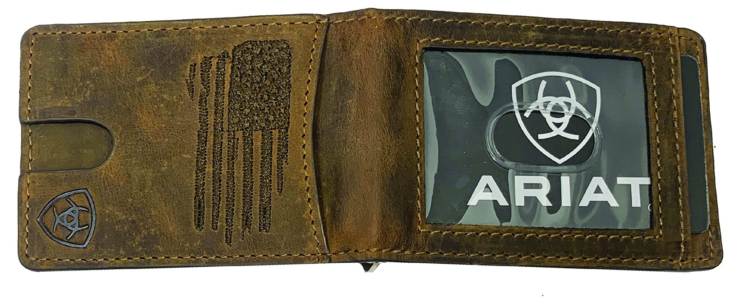 Custom Skull Ariat Faded Flag Front Pocket Wallet - Genuine Leather Bifold Wallet for Men - Perfect for Everyday Use, Travel & Outdoor Adventures