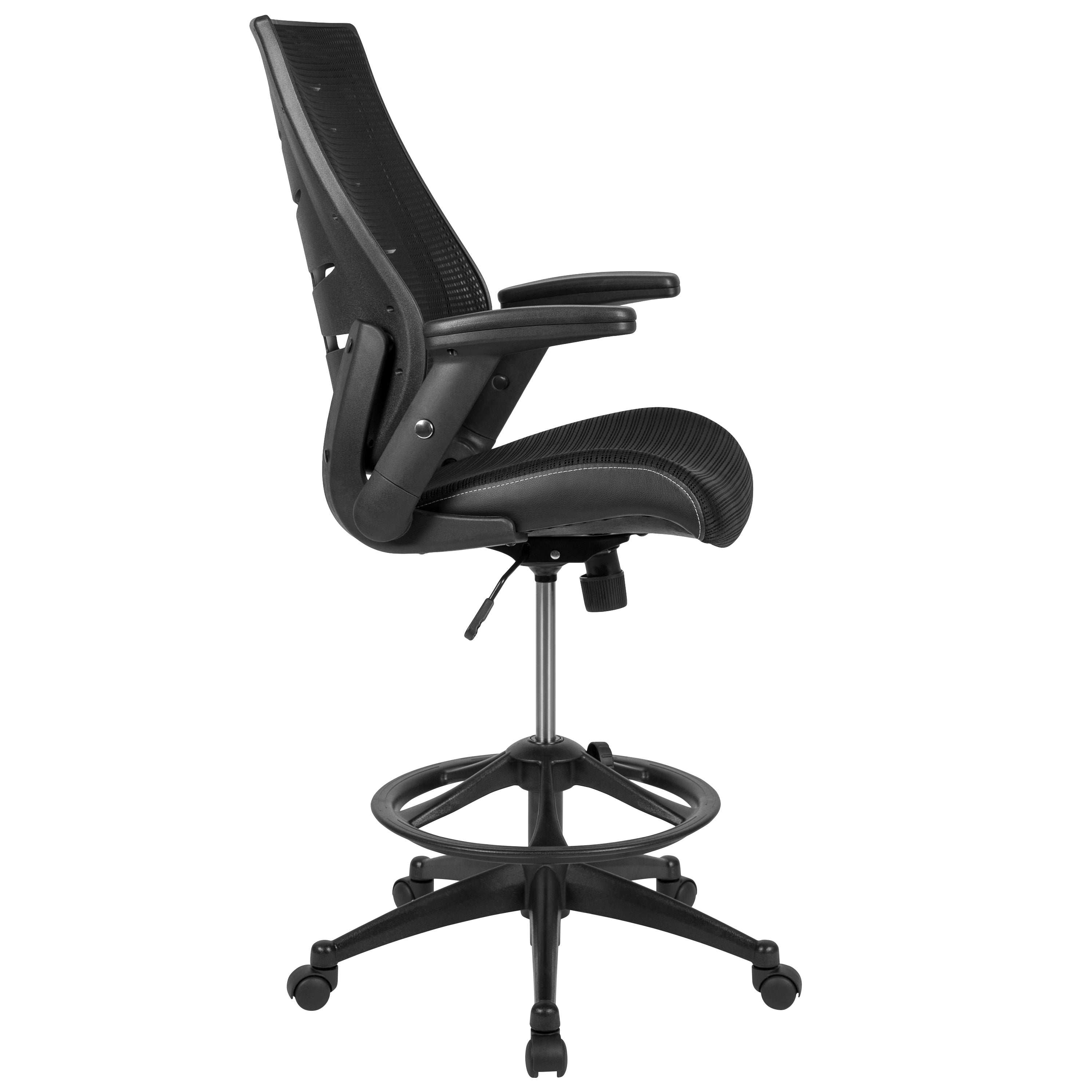 FLASH Kale High Back Ergonomic Drafting Chair - Adjustable Mesh Spine Support, Foot Ring & Flip-Up Arms - Perfect for Office, Gaming & Home Workspaces