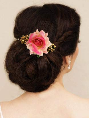 Rose Comb Slide Hair Pin for Women - Baby Pink Hair Accessory for Bun & Updo Hairstyles - Vintage Floral Hair Clip - Perfect for Weddings, Prom & Special Occasions