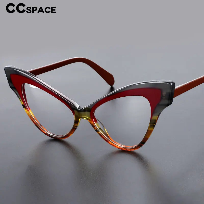 CCspace Unisex Full Rim Oversized Cat Eye Acetate Eyeglasses 55270 - Retro Fashion Glasses for Women & Men - Perfect for Office, Reading, and Stylish Everyday Wear