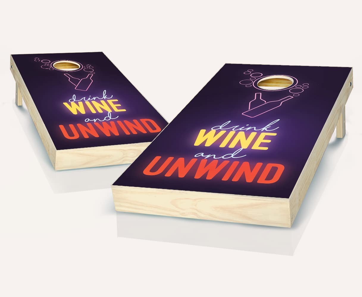 Skip's Garage Drink Wine & Unwind Cornhole Game Set - Premium 2 Boards & 8 Bags with Accessories - Perfect for Backyard Parties, Tailgating & Outdoor Fun