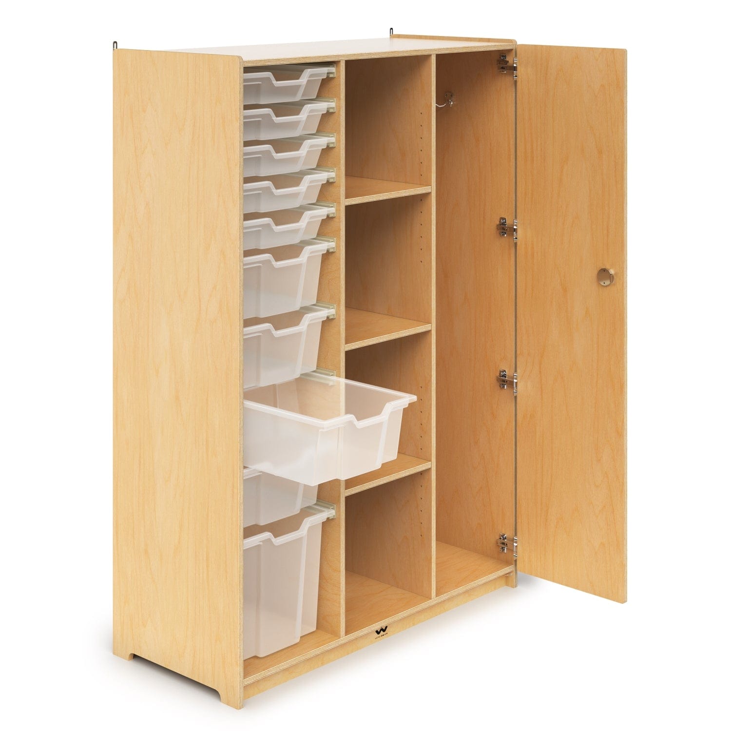 Teacher's Wardrobe with Trays & Locking Door - Classroom Storage Cabinet for School Supplies & Teaching Materials