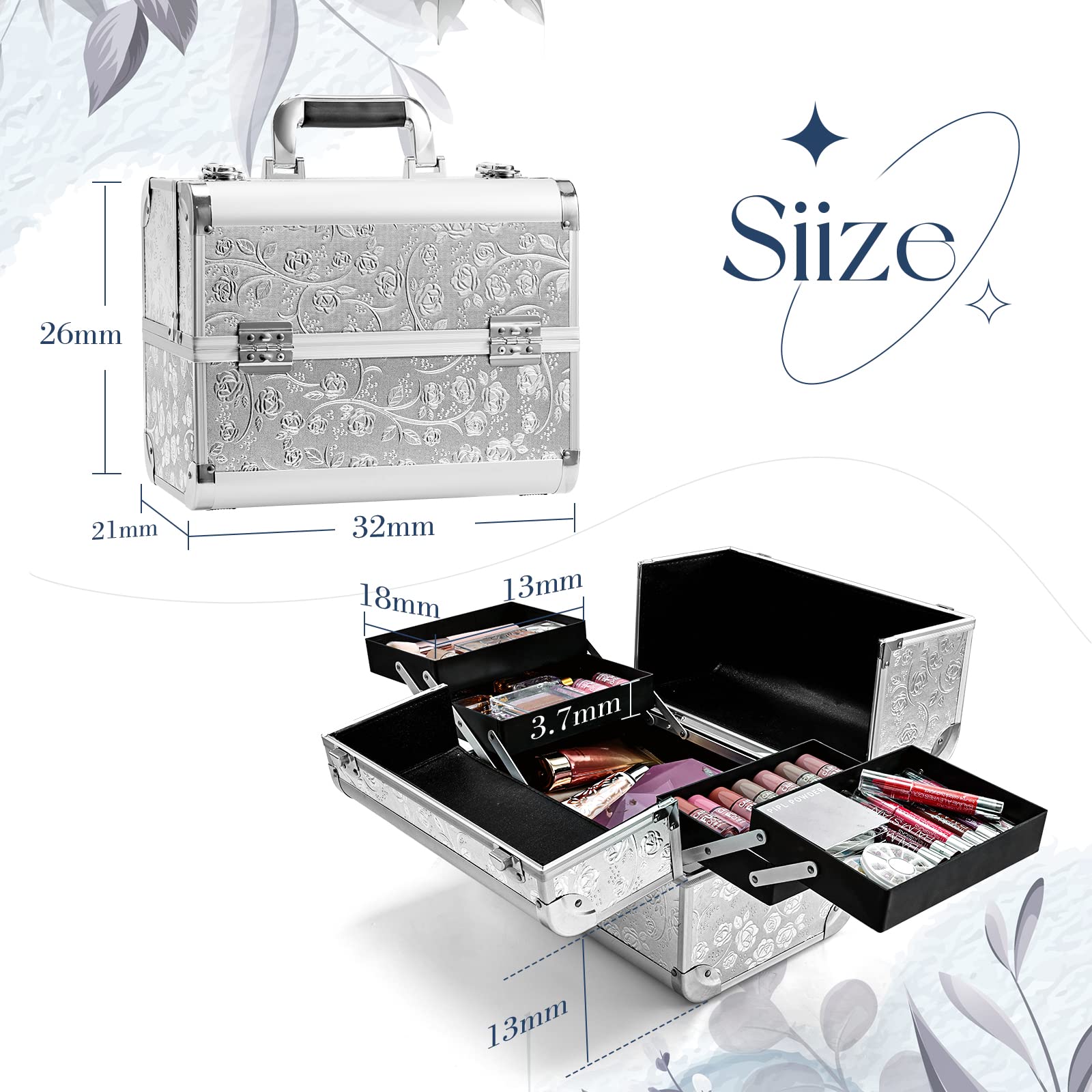 Joligrace Makeup Organizer Box - 4-Tier Vanity Storage Case with Key Lock for Cosmetics, Nail Polish & Beauty Accessories (32 x 21 x 26 cm) - Perfect for Bedroom, Bathroom & Travel Organization