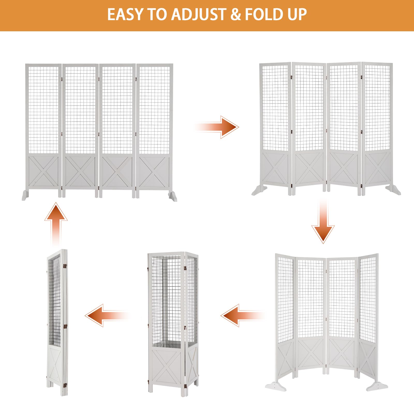 VINGLI 4 Panel Freestanding Room Divider - 5'×5' White Gridwall Display Board with Wooden Frame & Base Feet - Perfect for Craft Shows, Retail Stores, Events, and Home Office Organization